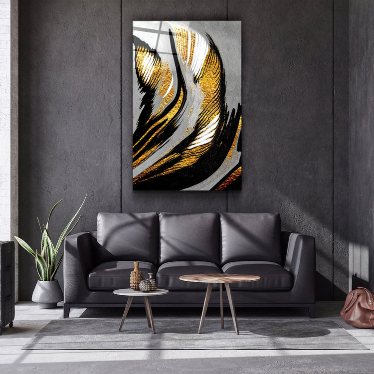 ・"Golden Abstract 2"・Glass Wall Art | Artdesigna Glass Printing Wall Arts.