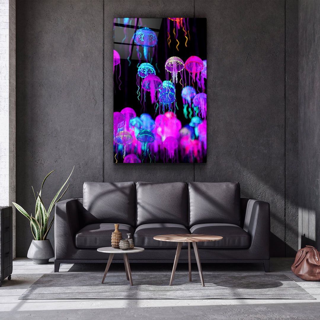 ・"Jellyfish"・Glass Wall Art | Artdesigna Glass Printing Wall Arts.