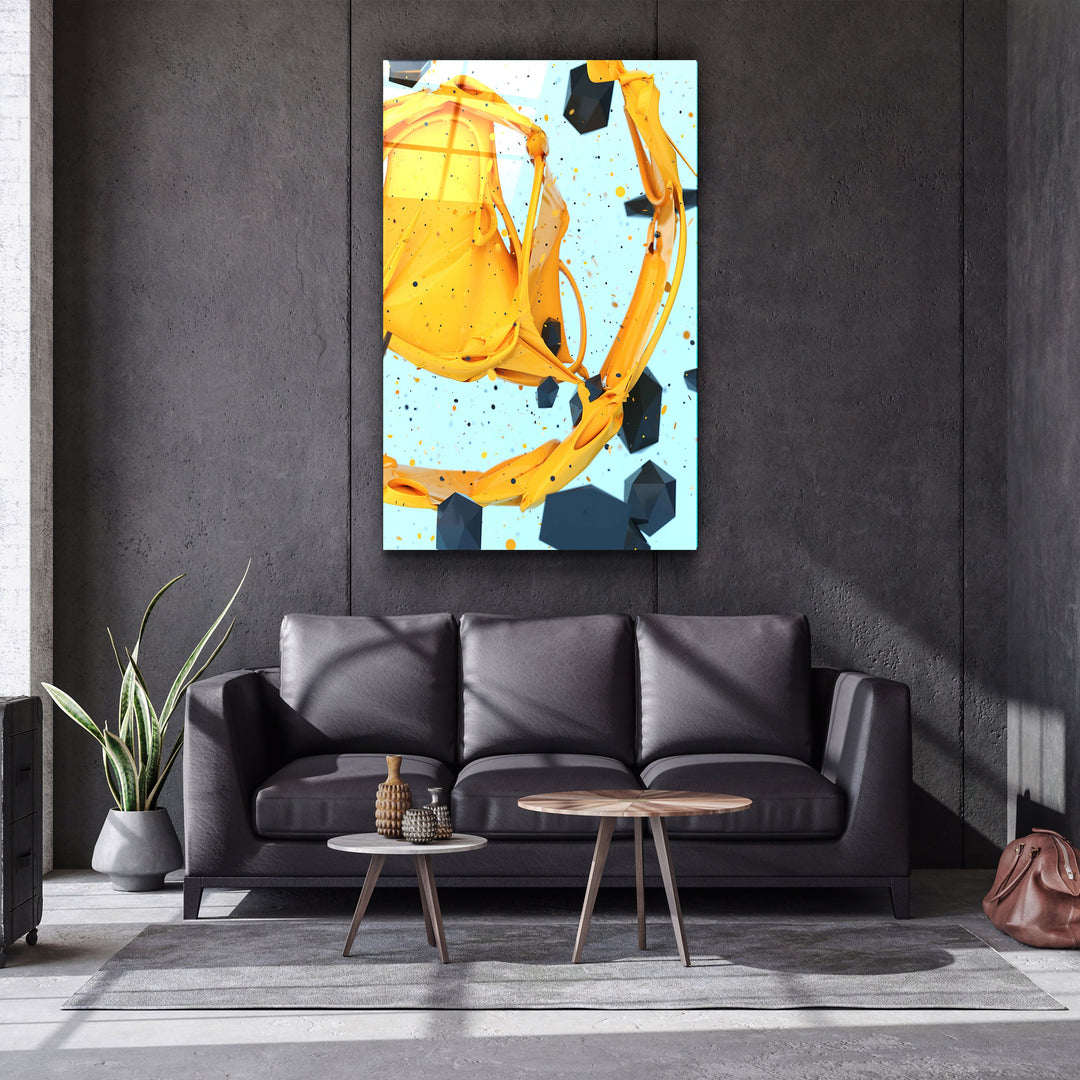 ・"Abstract Yellow and Emerald"・Designer's Collection Glass Wall Art