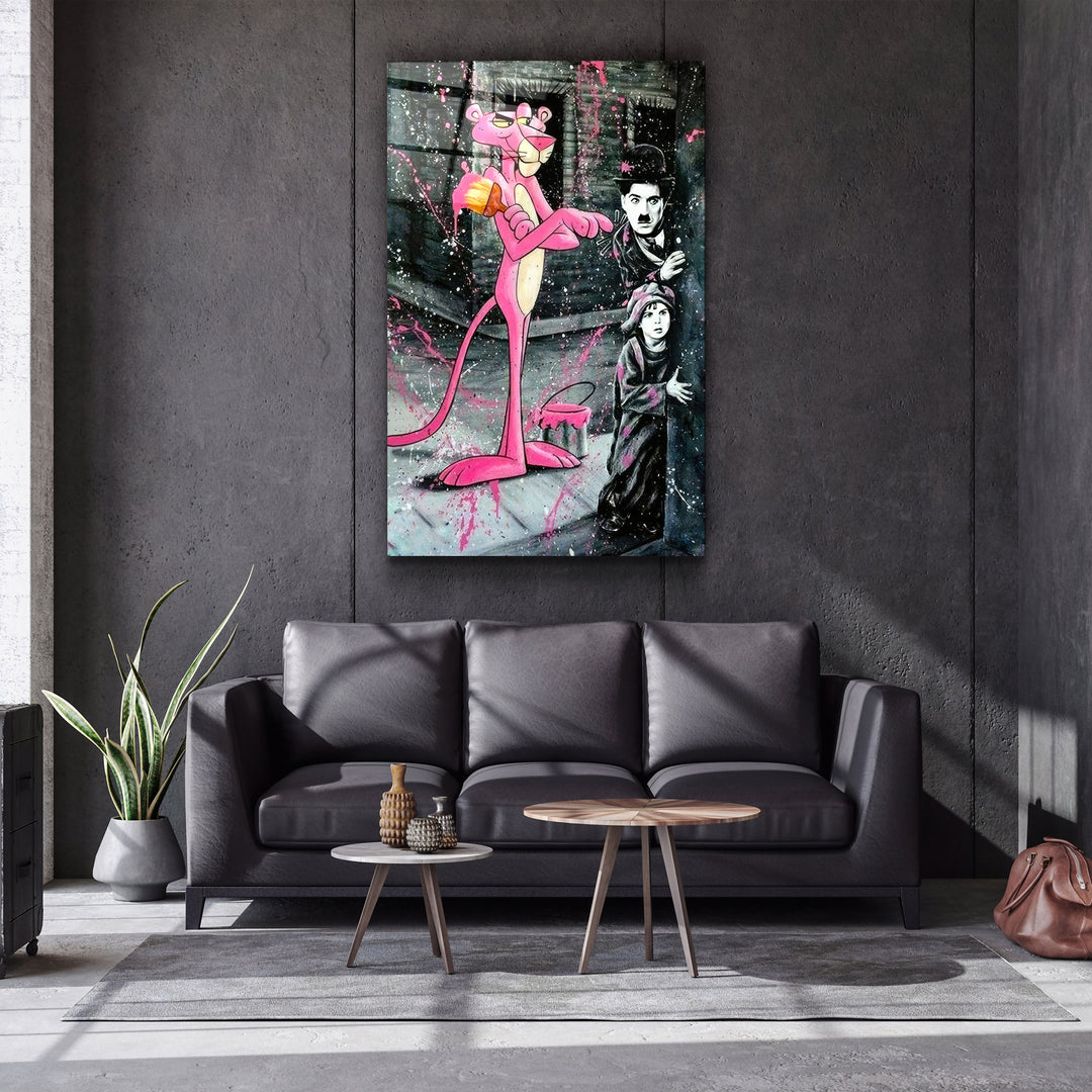 ・"Pink Panther & Charlie"・Designer's Collection Glass Wall Art