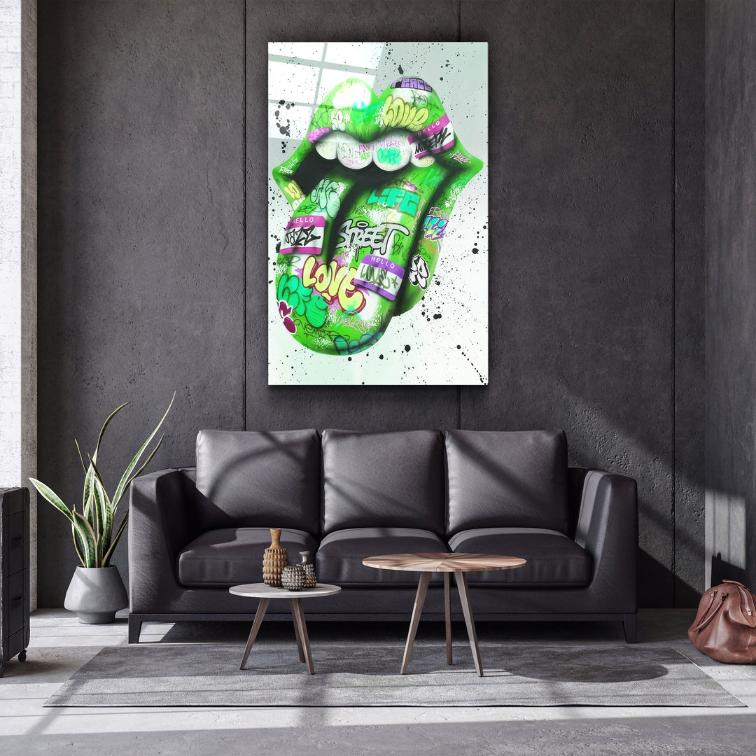 ・"Tongue - Green"・Designer's Collection Glass Wall Art