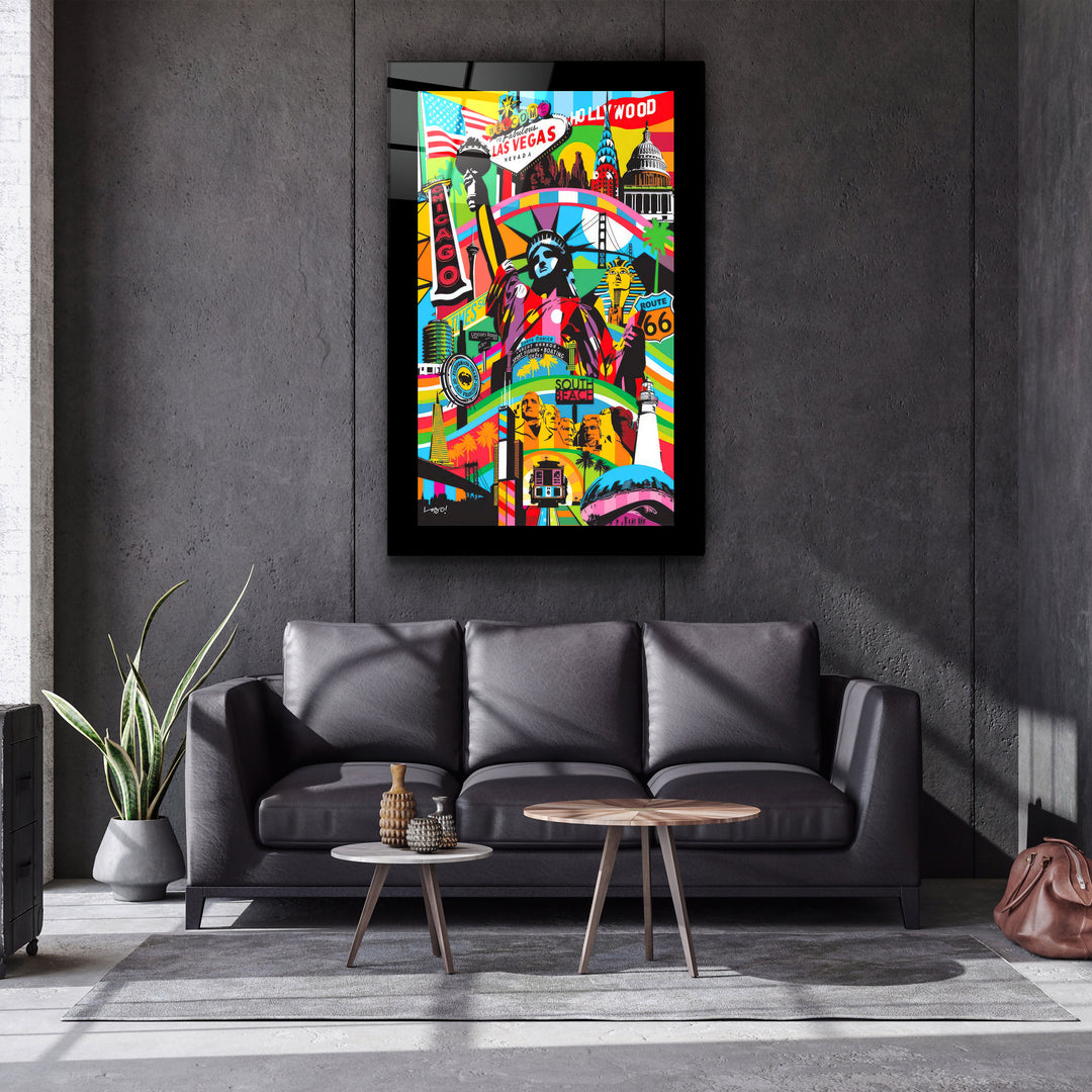 ・"Statue of Liberty Pop Art"・Designer's Collection Glass Wall Art