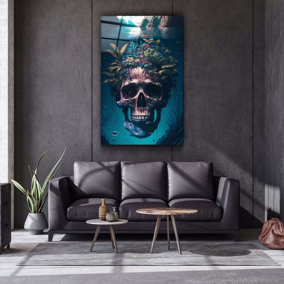 ・"Skull in the Secret Sea"・Secret World Collection Glass Wall Art