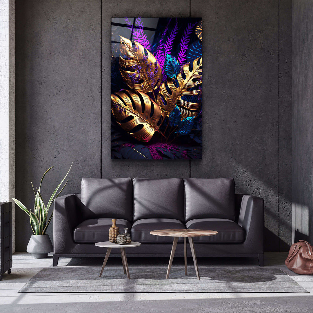 ・"Golden Leafs"・Secret World Collection Glass Wall Art