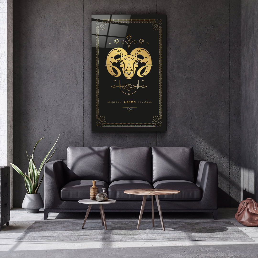 ・"ARIES"・Black Zodiac Collection Glass Wall Art