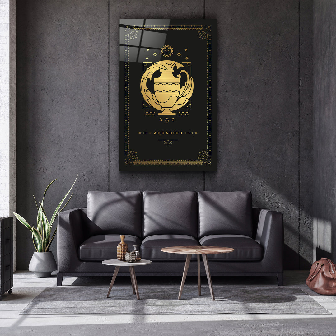 ・"AQUARIUS"・Black Zodiac Collection Glass Wall Art