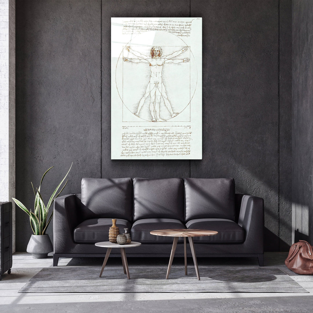 ・"Leonardo da Vinci's The Vitruvian Man 1498"・Glass Wall Art | Artdesigna Glass Printing Wall Arts.