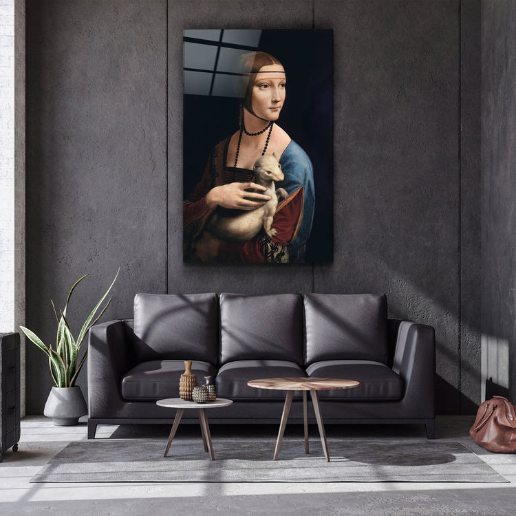 ・"Leonardo da Vinci's Lady with an Ermine (1490)"・Glass Wall Art | Artdesigna Glass Printing Wall Arts.