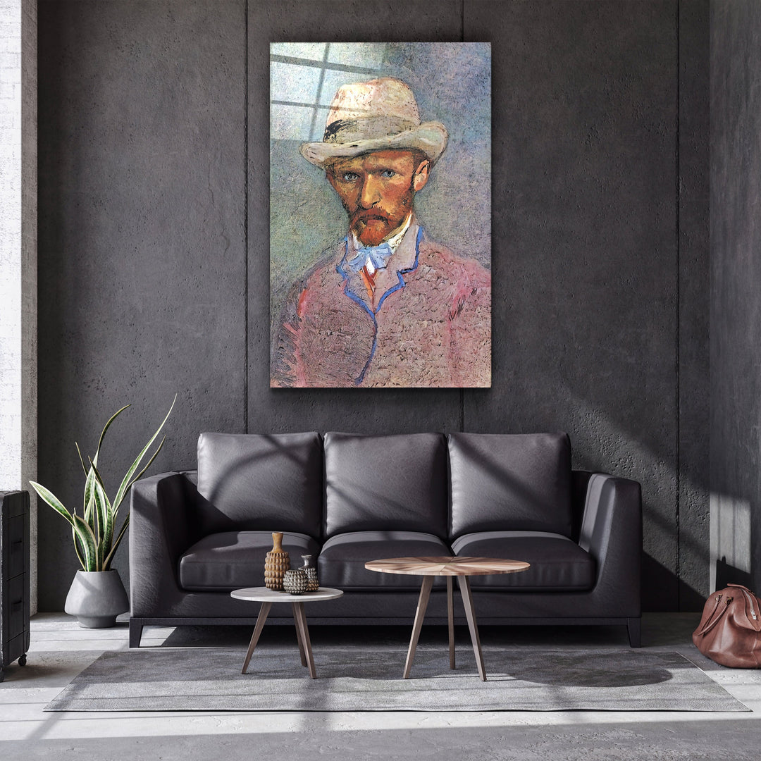 ・"Vincent van Gogh's Self-Portrait with a Gray Straw Hat (1887)"・Glass Wall Art | Artdesigna Glass Printing Wall Arts.