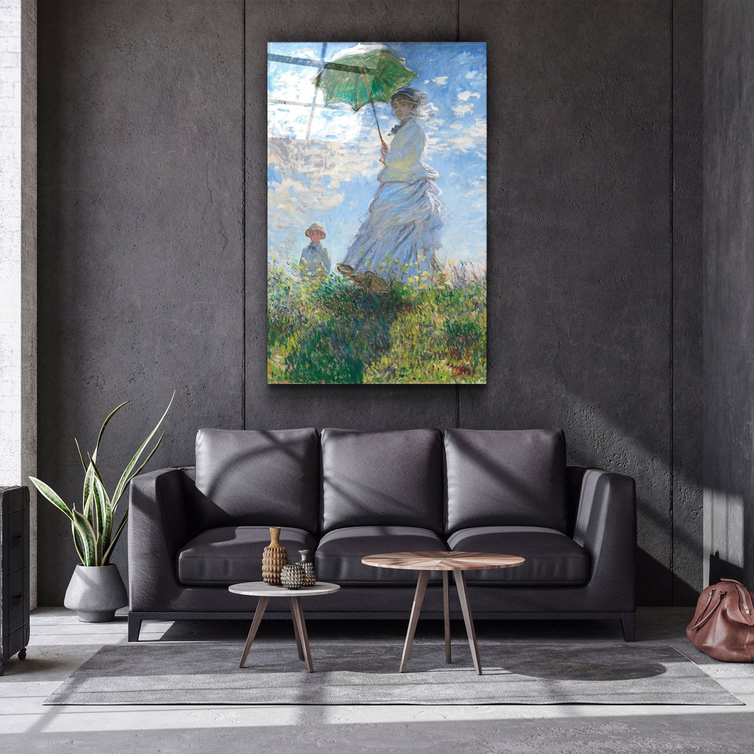 ・"Woman with a Parasol, Madame Monet and Her Son (1875) by Claude Monet"・Glass Wall Art | Artdesigna Glass Printing Wall Arts.