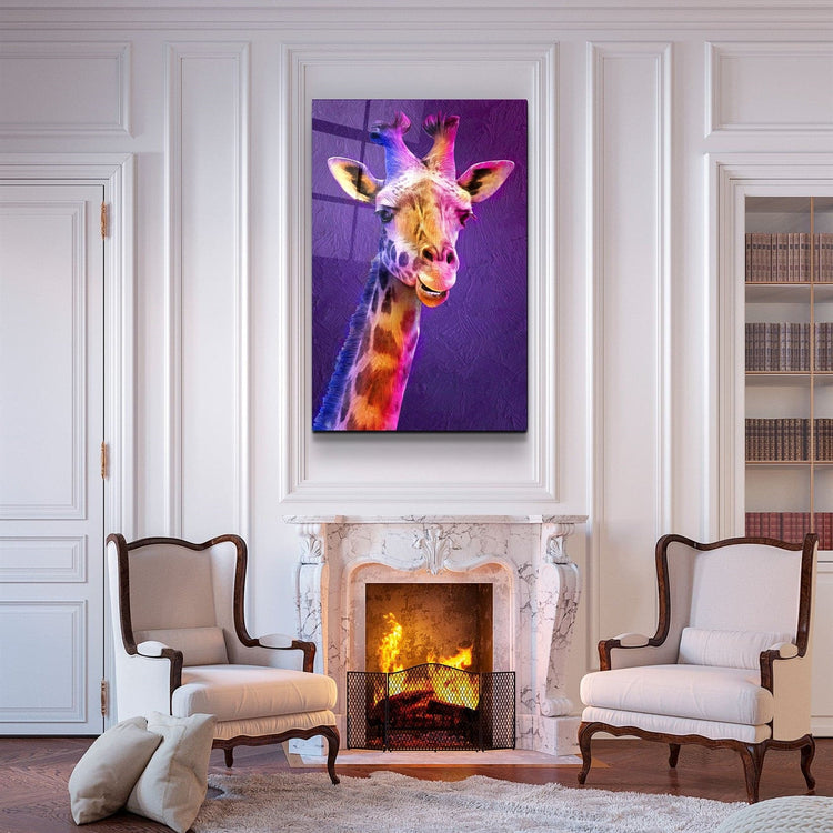 ・"Purple Giraffe"・Glass Wall Art | Artdesigna Glass Printing Wall Arts.