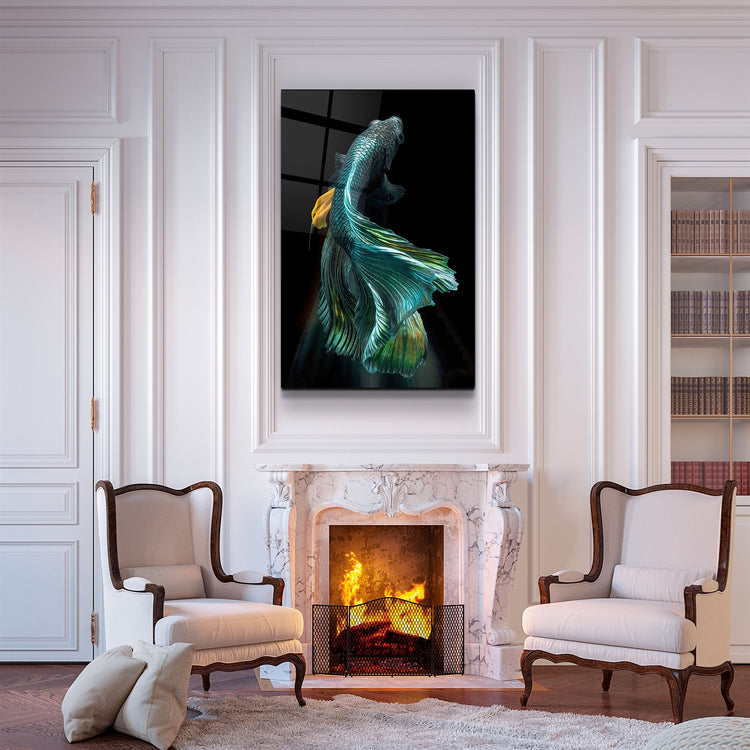 ・"Blue Fish"・Glass Wall Art | Artdesigna Glass Printing Wall Arts.