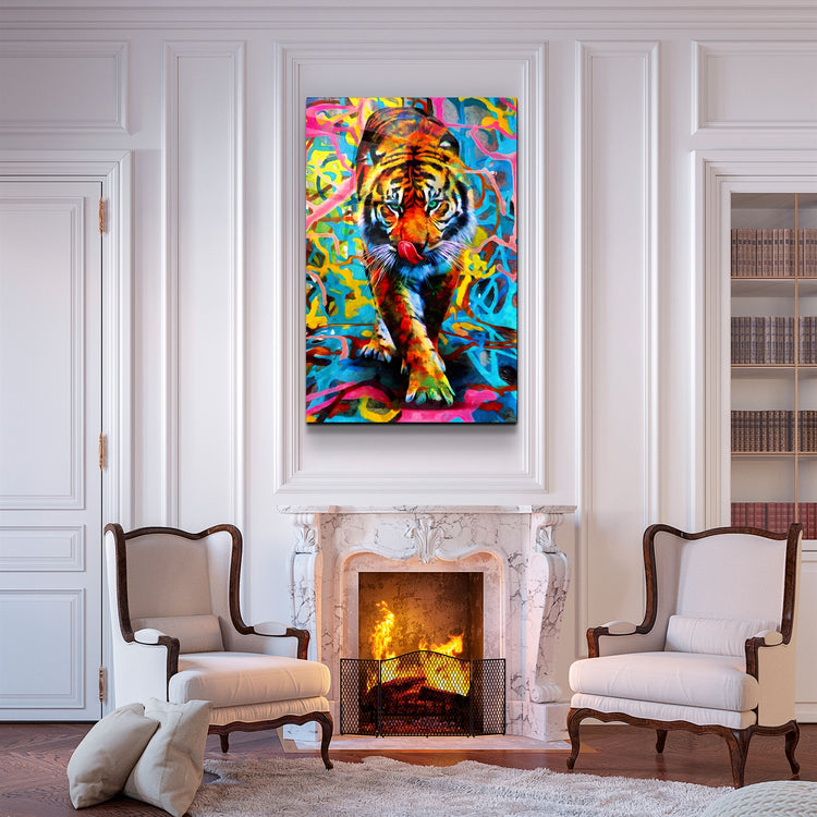 ・"Abstract Colorful Tiger"・Glass Wall Art | Artdesigna Glass Printing Wall Arts.