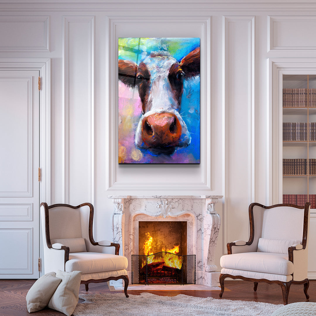 ・"Cow Smiling"・Glass Wall Art | Artdesigna Glass Printing Wall Arts.