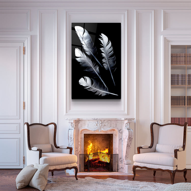 ・"White Feathers"・Glass Wall Art | Artdesigna Glass Printing Wall Arts.