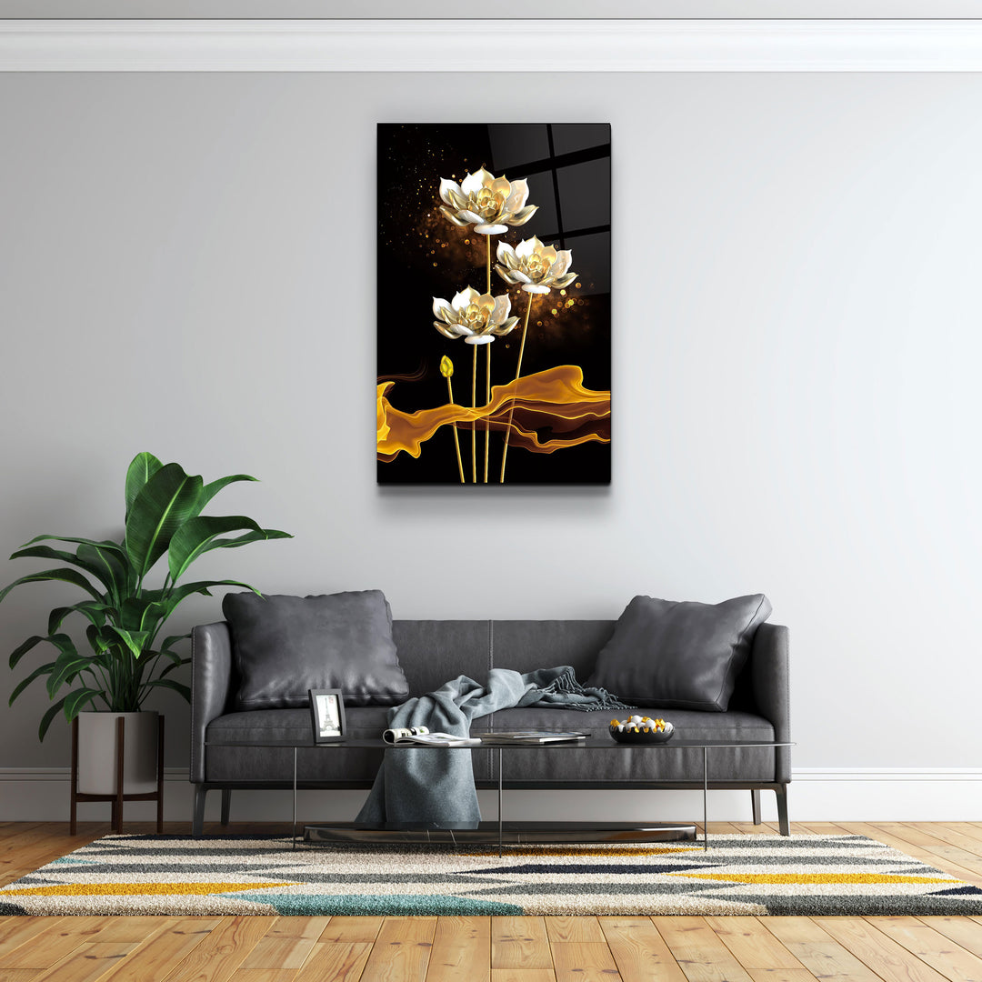 ・"The Golden Leaf Plant"・Glass Wall Art | Artdesigna Glass Printing Wall Arts.