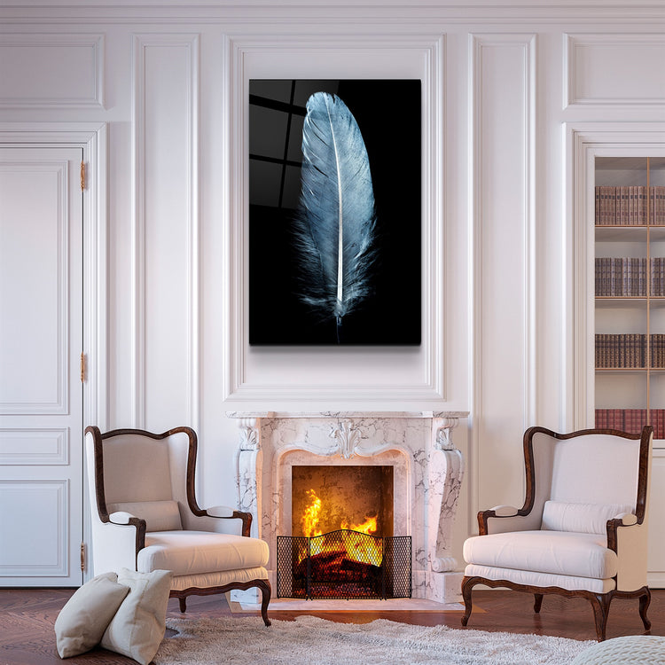 ・"Blue Feather"・Glass Wall Art | Artdesigna Glass Printing Wall Arts.