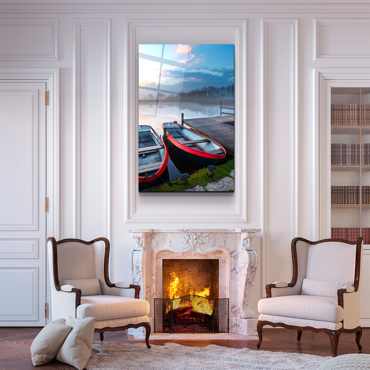 ・"Lake and Boat Landscape"・Glass Wall Art | Artdesigna Glass Printing Wall Arts.