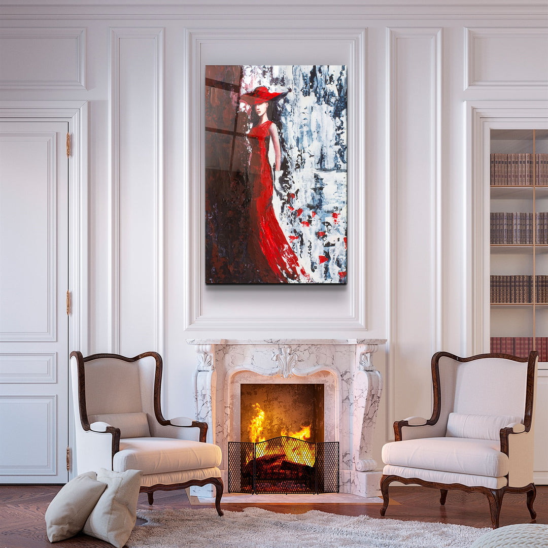 ・"Lady in Red"・Glass Wall Art | Artdesigna Glass Printing Wall Arts.