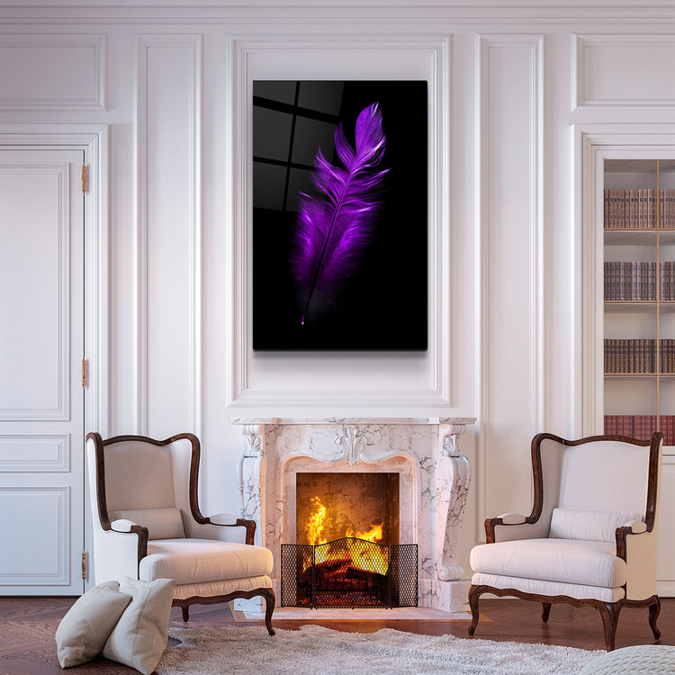 ・"Purple Feather"・Glass Wall Art | Artdesigna Glass Printing Wall Arts.