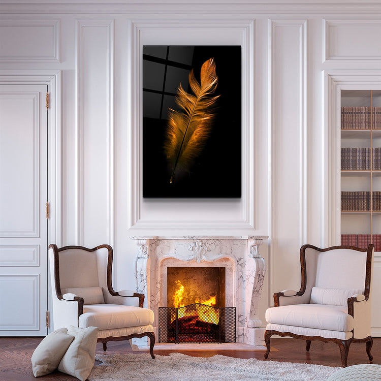 ・"Orange Feather"・Glass Wall Art | Artdesigna Glass Printing Wall Arts.