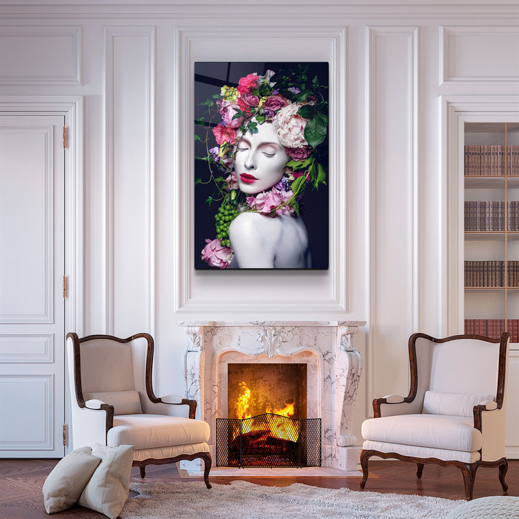 ・"Floral Woman Portrait"・Glass Wall Art | Artdesigna Glass Printing Wall Arts.