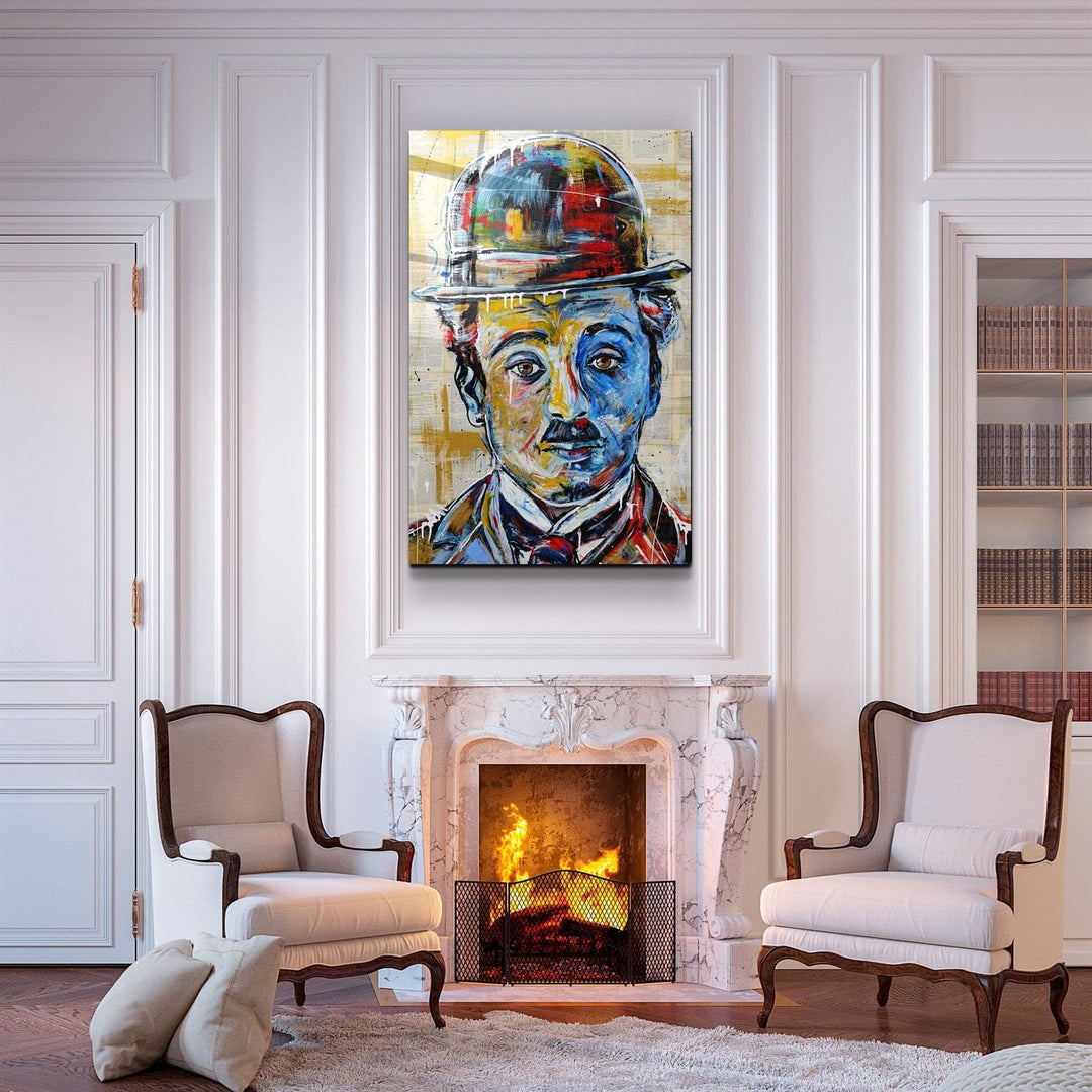 ・"Abstract Chaplin Portrait"・Glass Wall Art | Artdesigna Glass Printing Wall Arts.