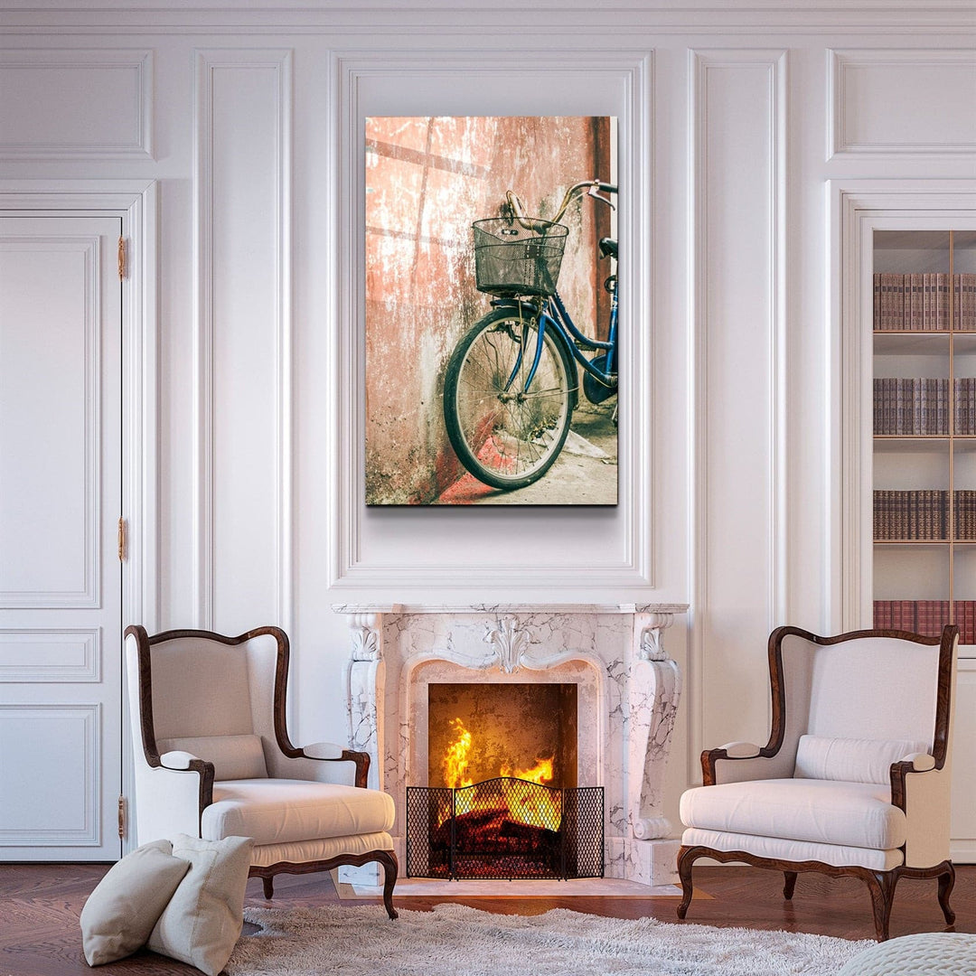 ・"Bicycle with Basket"・Glass Wall Art | Artdesigna Glass Printing Wall Arts.