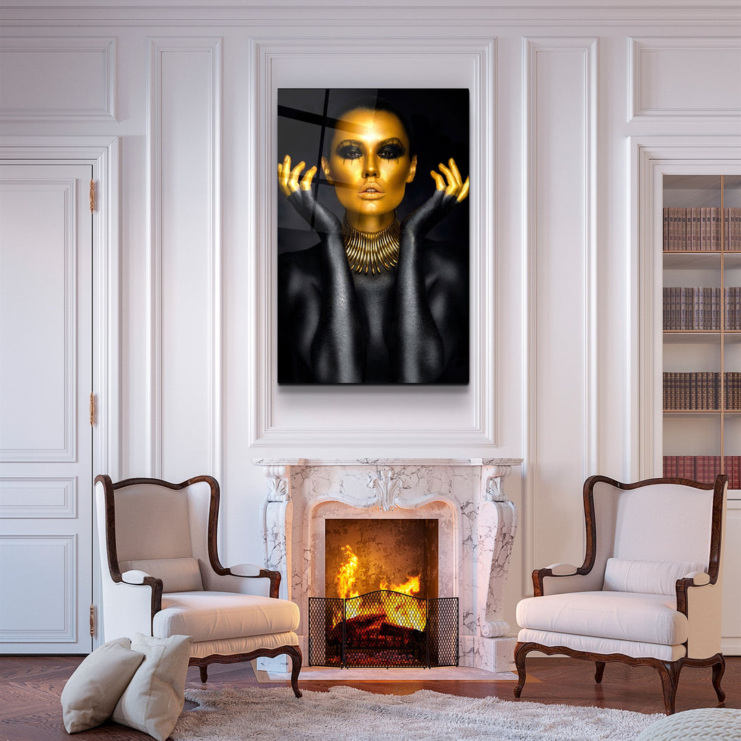 ・"Golden Face and Fingers"・Glass Wall Art | Artdesigna Glass Printing Wall Arts.