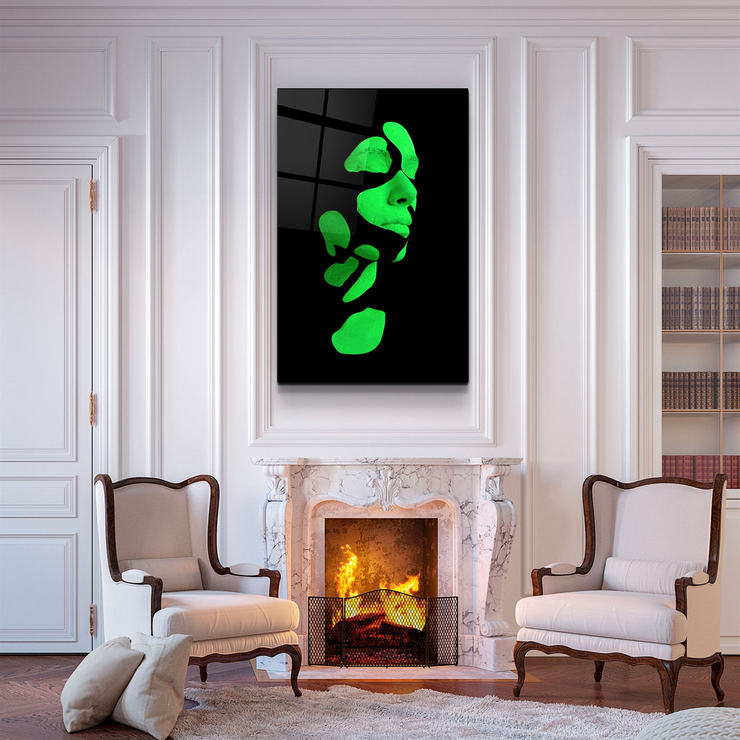 ・"Mysterious Green Face"・Glass Wall Art | Artdesigna Glass Printing Wall Arts.