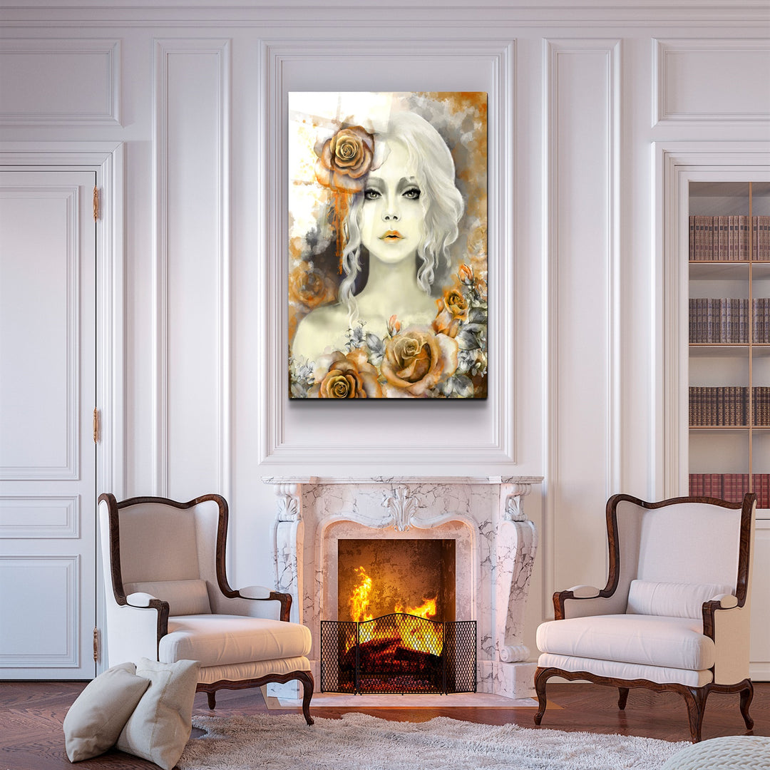 ・"Silent Rose Woman Portrait"・Glass Wall Art | Artdesigna Glass Printing Wall Arts.