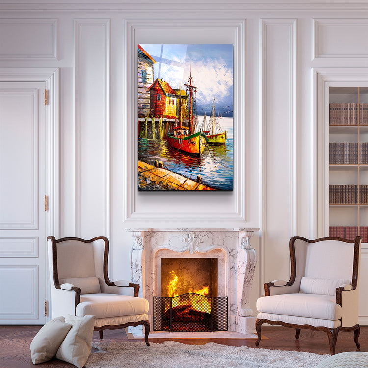 ・"Boats and Houses"・Glass Wall Art | Artdesigna Glass Printing Wall Arts.