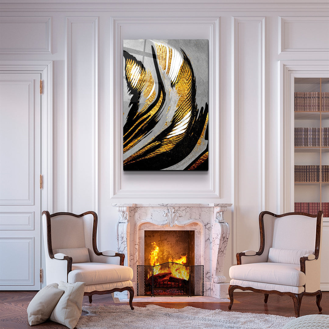 ・"Golden Abstract 2"・Glass Wall Art | Artdesigna Glass Printing Wall Arts.