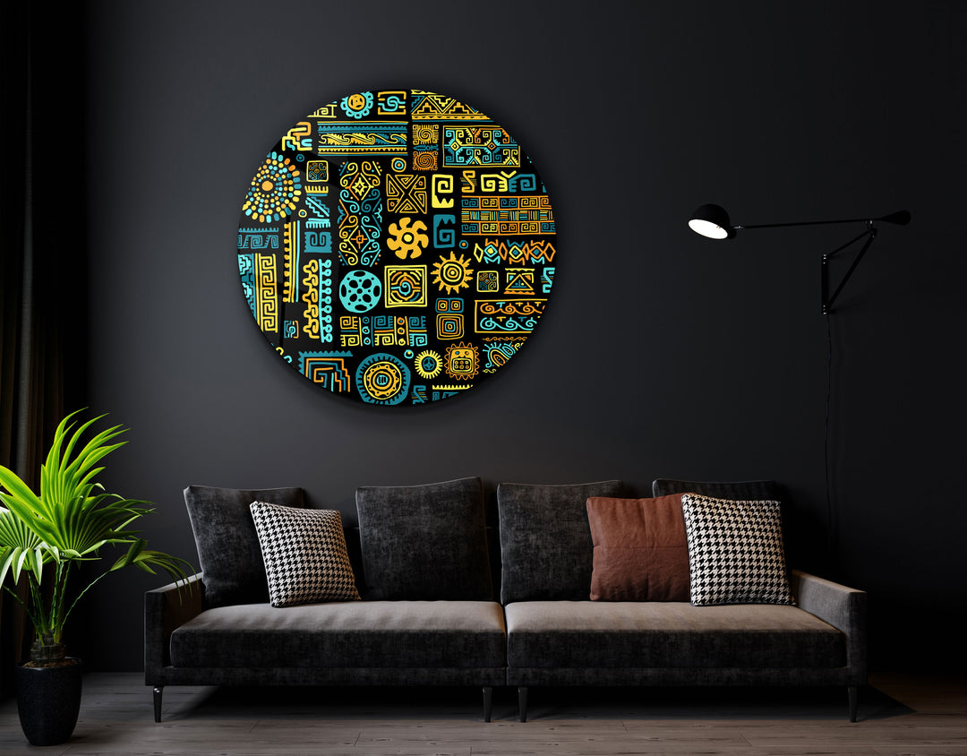 ・"Signs Black BLue"・Rounded Glass Wall Art