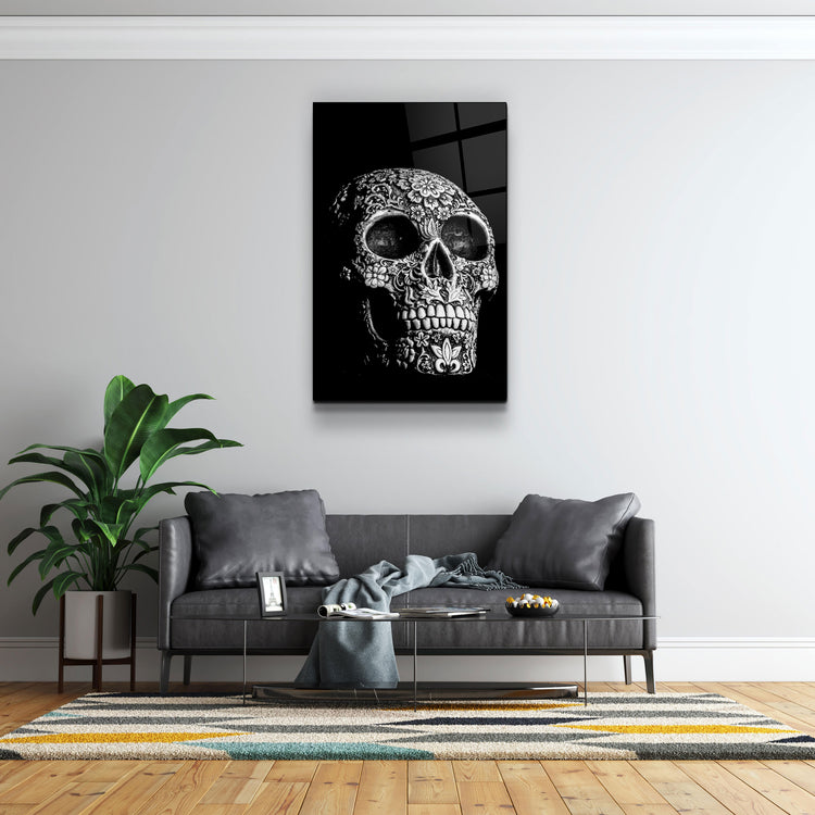 ・"Grey Skull"・Glass Wall Art | Artdesigna Glass Printing Wall Arts.