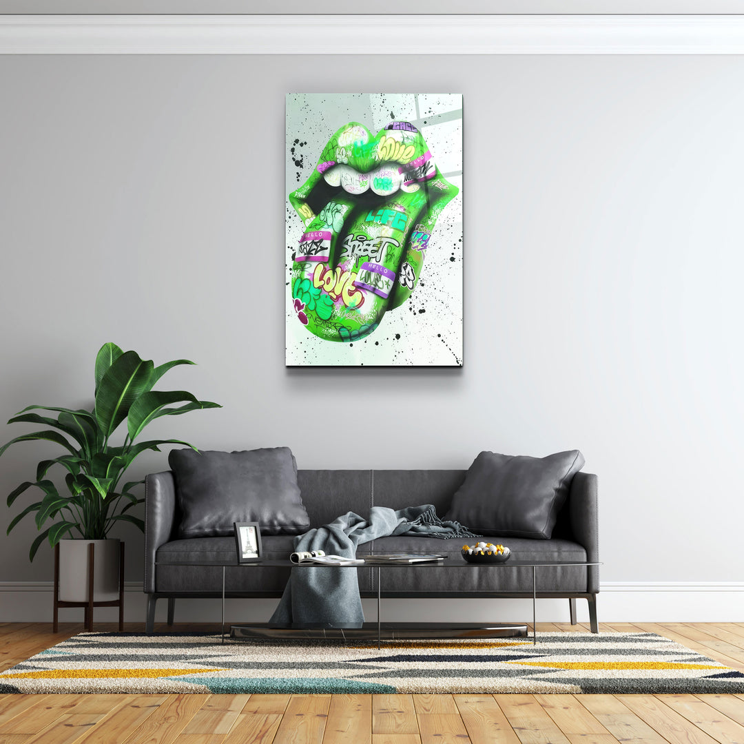 ・"Tongue - Green"・Designer's Collection Glass Wall Art