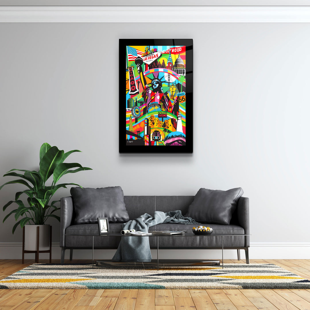 ・"Statue of Liberty Pop Art"・Designer's Collection Glass Wall Art