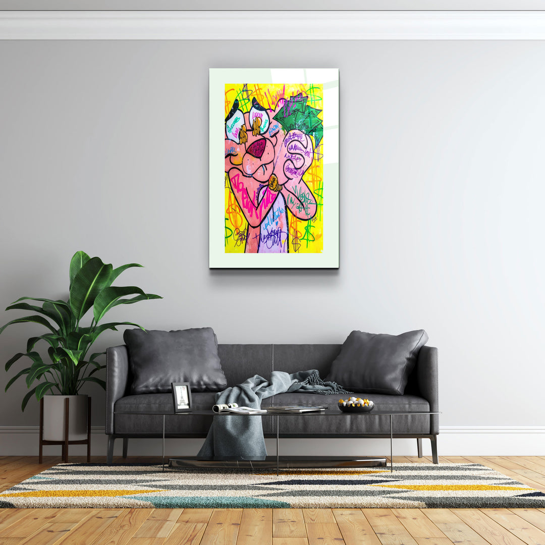 ・"Pink Panther - Retro Painting"・Designer's Collection Glass Wall Art