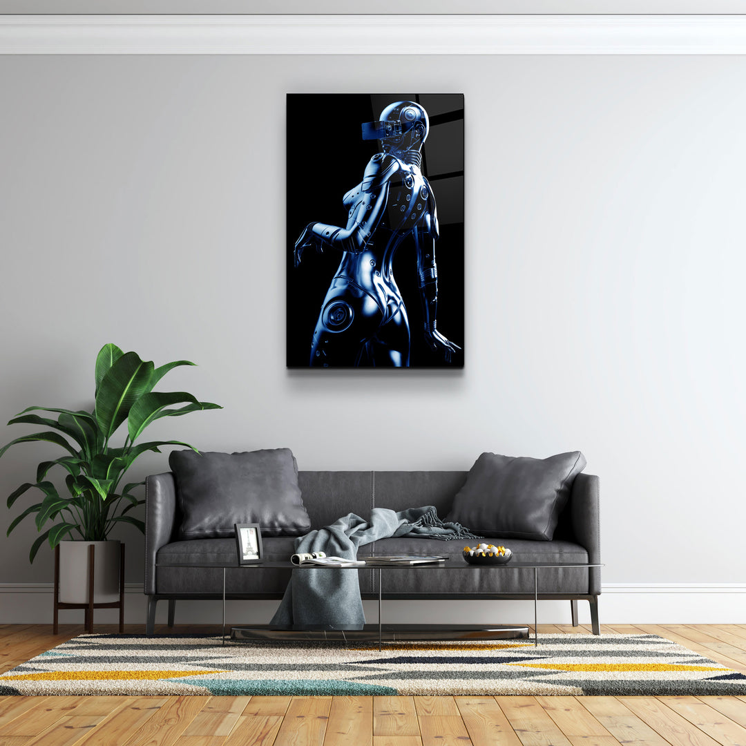 ・"Robo Girl Metalic Blue"・Designer's Collection Glass Wall Art