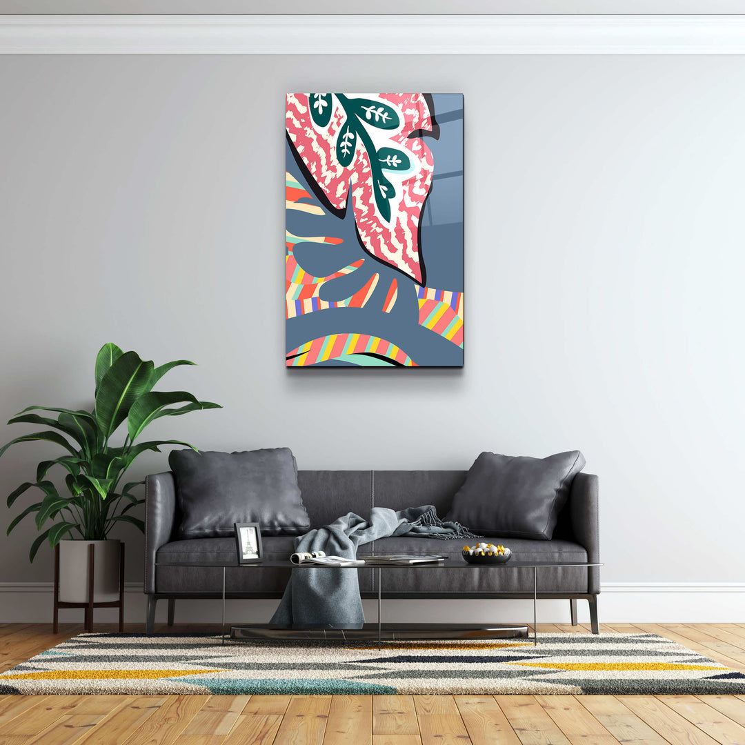 ・"Tropical Leaves Illustration 1"・ Glass Wall Art