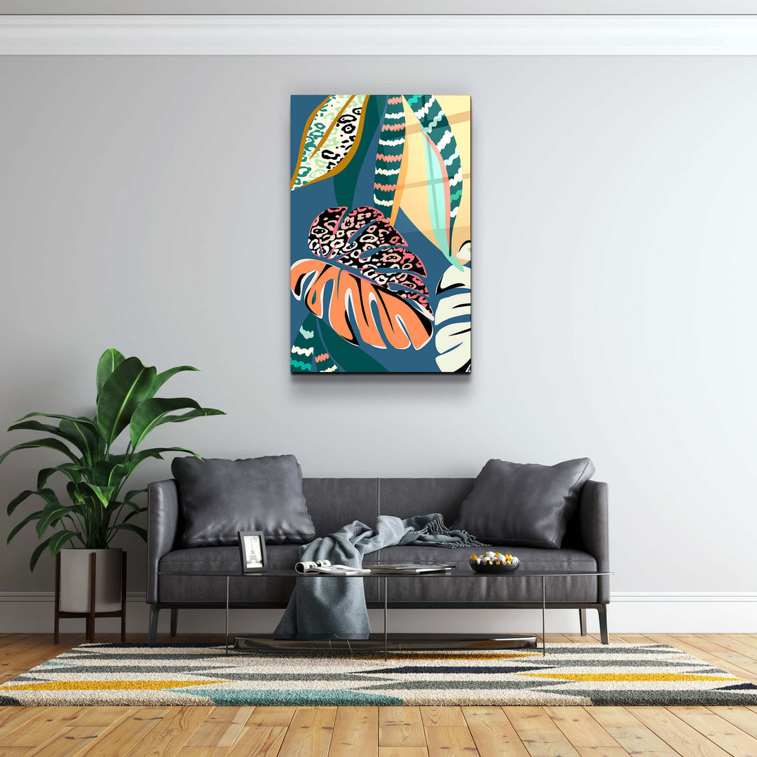 ・"Tropical Leaves Illustration 5"・ Glass Wall Art