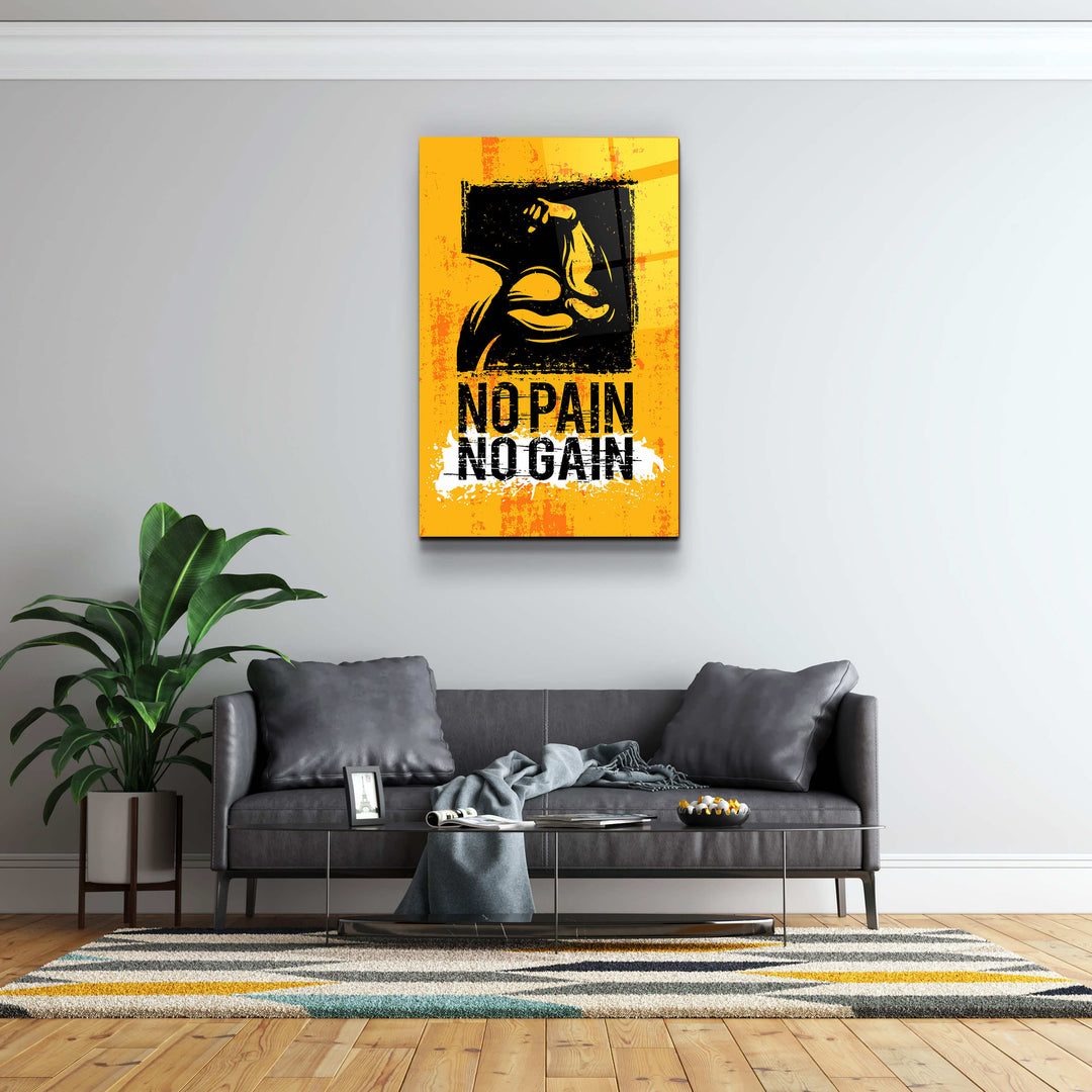 ・"No Pain No Gain"・Motivational Glass Wall Art