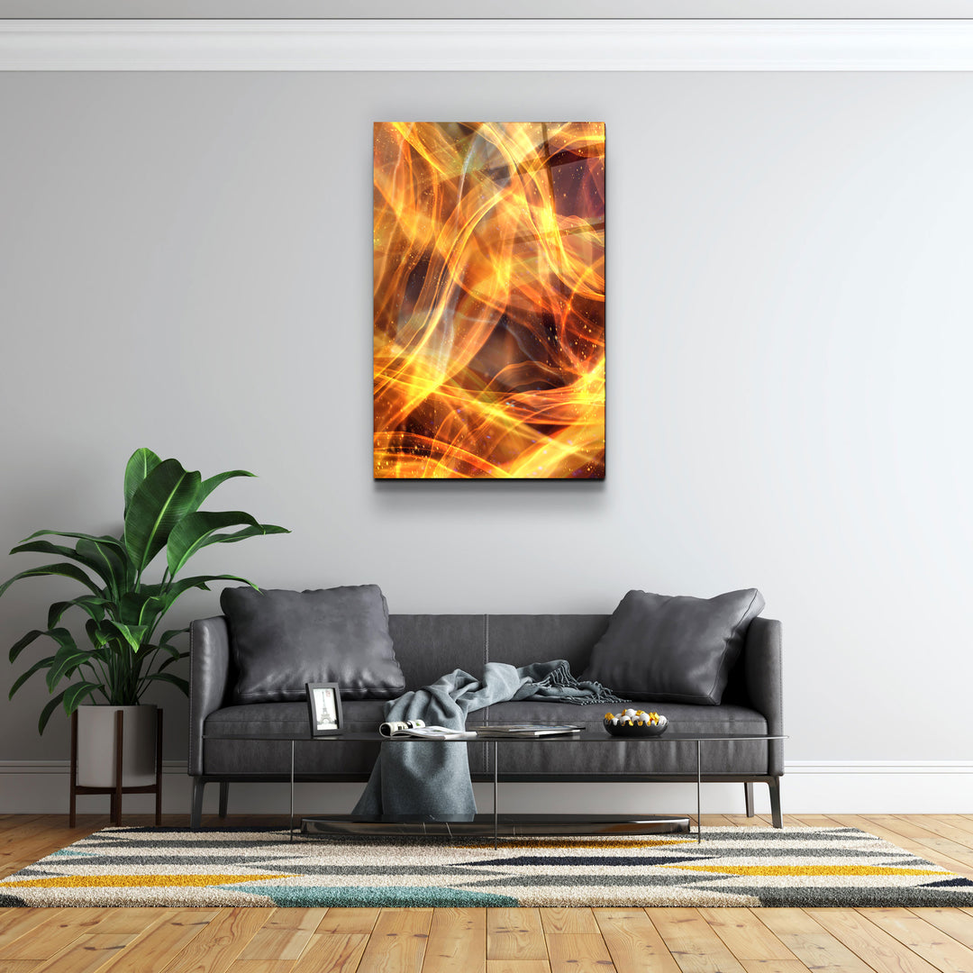 ・"Flame Brush Strokes"・Glass Wall Art