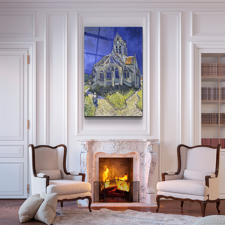 ・"Vincent van Gogh's The Church at Auvers (1890)"・Glass Wall Art | Artdesigna Glass Printing Wall Arts.