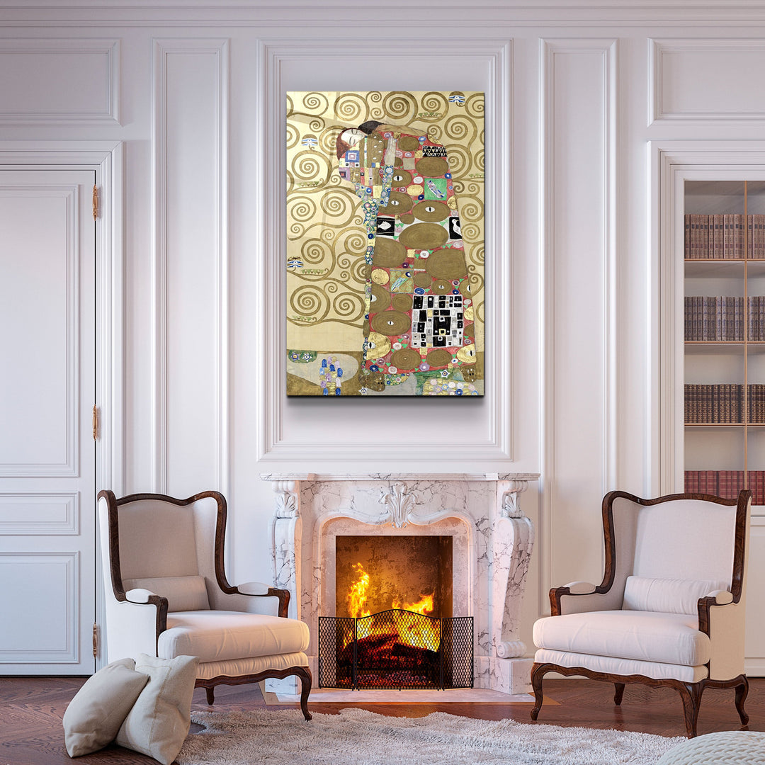 ・"Gustav Klimt's Fulfillment (1910–1911)"・Glass Wall Art | Artdesigna Glass Printing Wall Arts.