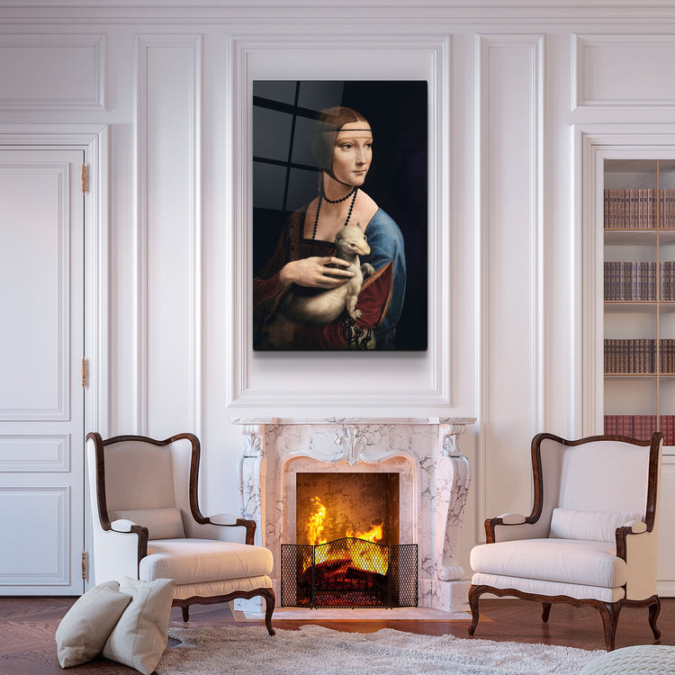 ・"Leonardo da Vinci's Lady with an Ermine (1490)"・Glass Wall Art | Artdesigna Glass Printing Wall Arts.