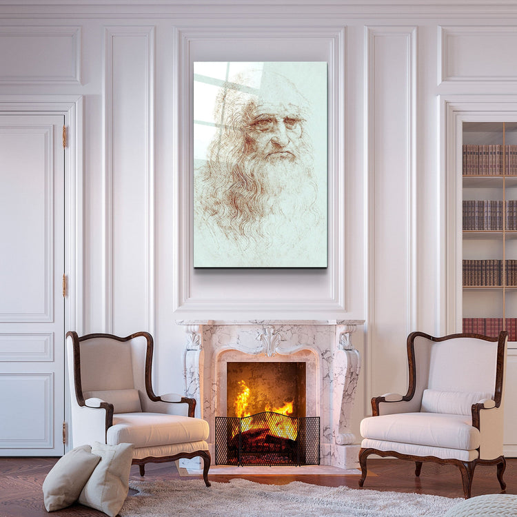 ・"Leonardo da Vinci's Self-portrait (1512)"・Glass Wall Art | Artdesigna Glass Printing Wall Arts.