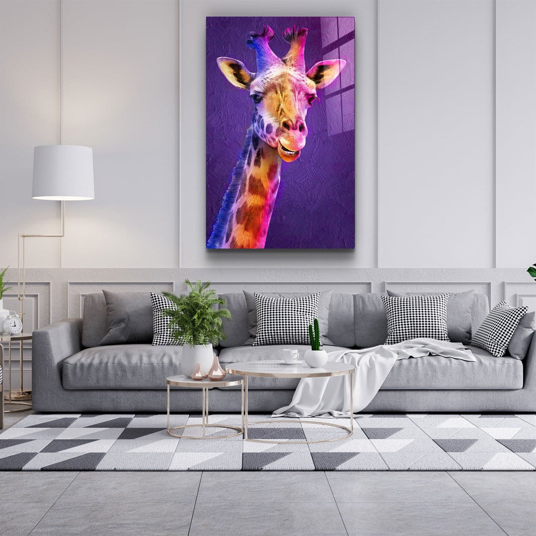 ・"Purple Giraffe"・Glass Wall Art | Artdesigna Glass Printing Wall Arts.