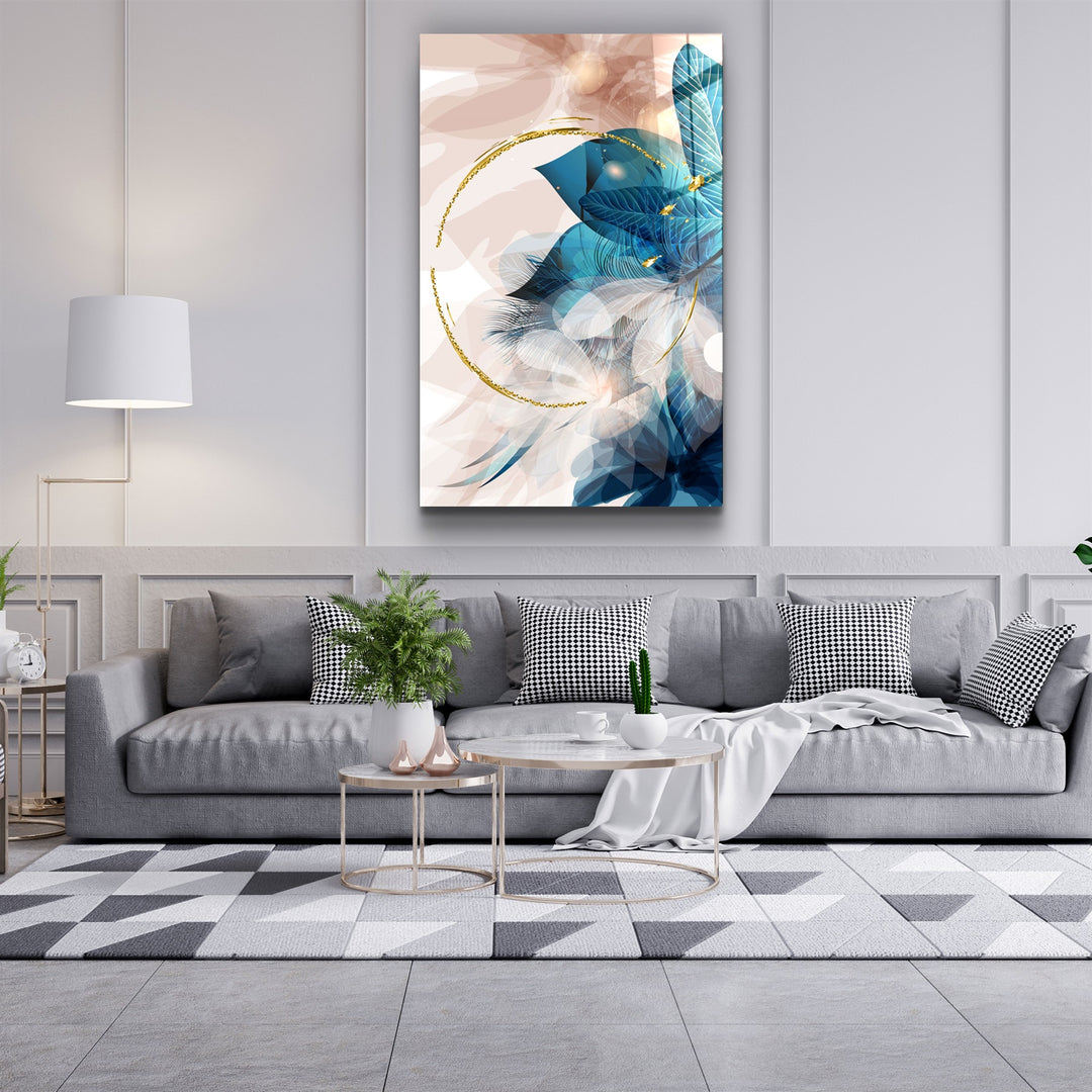 ・"Abstract Blue Leaves"・Glass Wall Art | Artdesigna Glass Printing Wall Arts.