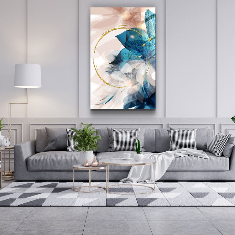 ・"Abstract Blue Leaves"・Glass Wall Art | Artdesigna Glass Printing Wall Arts.